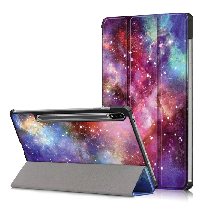 Tri-fold Stand Design Pattern Printing PU Leather Tablet Case Shell Protector for Samsung Galaxy Tab S7 FE T736 / Tab S7+ / Tab S8+ - Nebula - 1