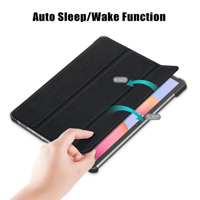 Tri-fold Stand Design Plain PU Leather Tablet Case Shell Protector for Samsung Galaxy Tab S7 FE T736 / Tab S7+ / Tab S8+ - Black - 3
