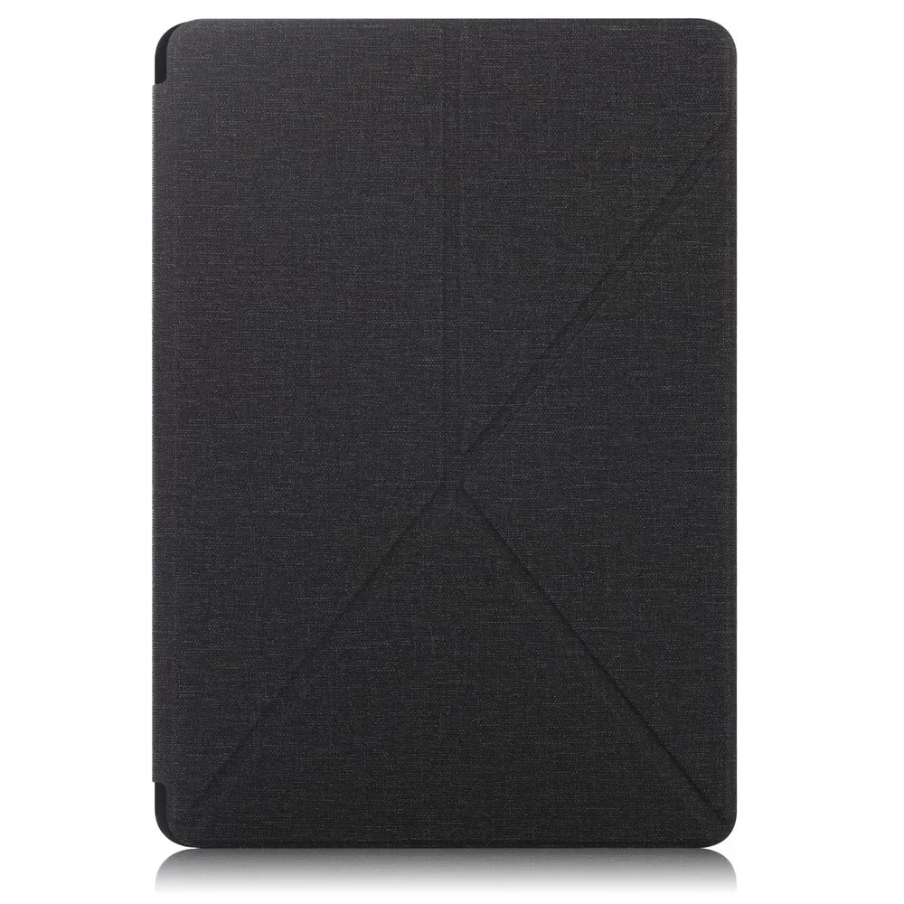 Origami Stand Design Plain Cloth Smart Tablet Case for Samsung Galaxy Tab S7 FE T736 / Tab S7+ / Tab S8+ - Black - 7