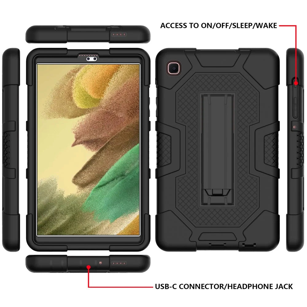 PC + TPU + Silicone Contrast Color Design B3 Tablet Case Cover with Slide-Out Kickstand for Samsung Galaxy Tab A7 Lite 8.7-inch T225/T220 (2021) - Black/Black - 3