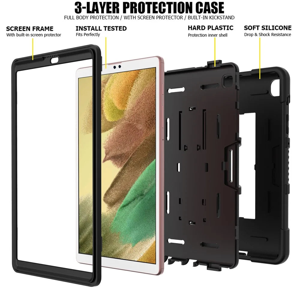 PC + TPU + Silicone Contrast Color Design B3 Tablet Case Cover with Slide-Out Kickstand for Samsung Galaxy Tab A7 Lite 8.7-inch T225/T220 (2021) - Black/Black - 5