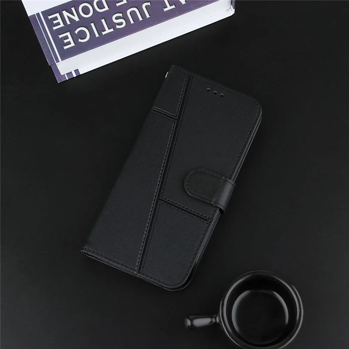 Concise Leather Phone Cover Wallet Case with Stand for Samsung Galaxy S21 FE - Black - 2
