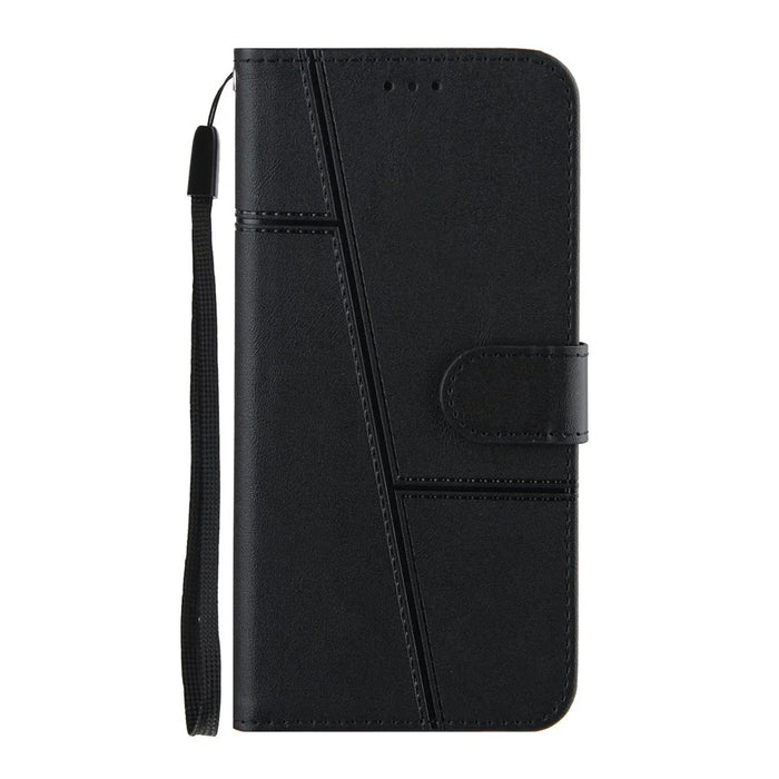 Concise Leather Phone Cover Wallet Case with Stand for Samsung Galaxy S21 FE - Black - 3