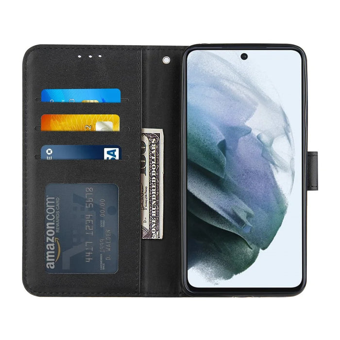 Concise Leather Phone Cover Wallet Case with Stand for Samsung Galaxy S21 FE - Black - 5