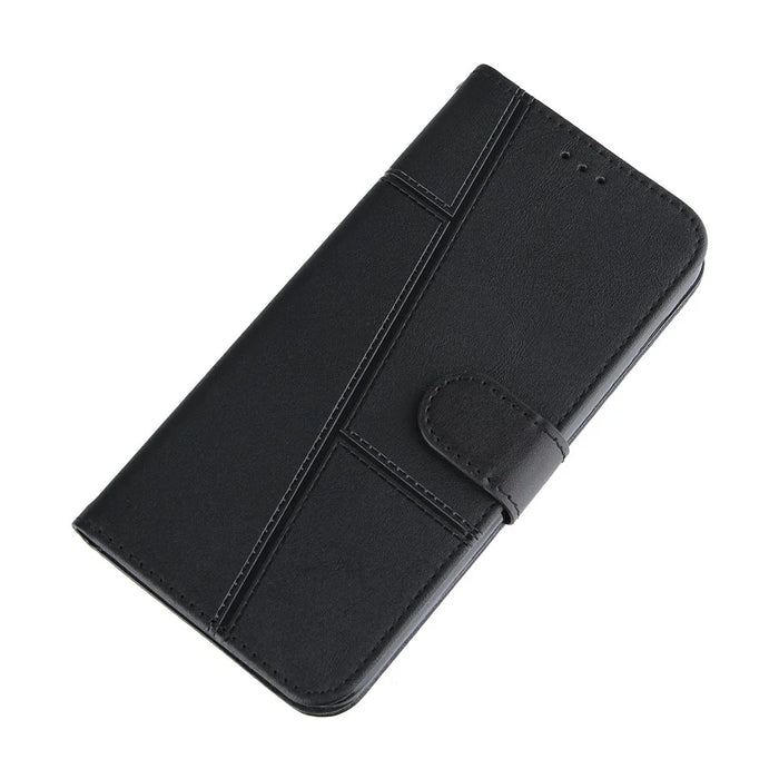 Concise Leather Phone Cover Wallet Case with Stand for Samsung Galaxy S21 FE - Black - 6