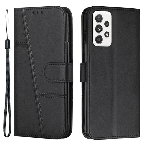 Concise Leather Phone Stand Cover Case for Samsung Galaxy A32 4G (EU Version) - Black - 1