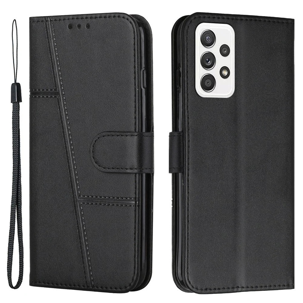 Concise Leather Phone Stand Cover Case for Samsung Galaxy A32 4G (EU Version) - Black - 1