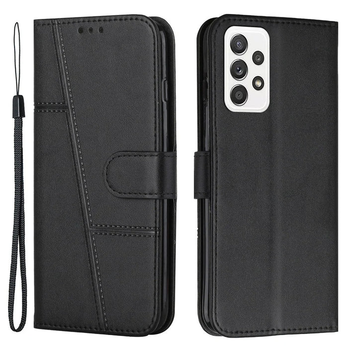 Concise Leather Phone Stand Cover Case for Samsung Galaxy A32 4G (EU Version) - Black - 1