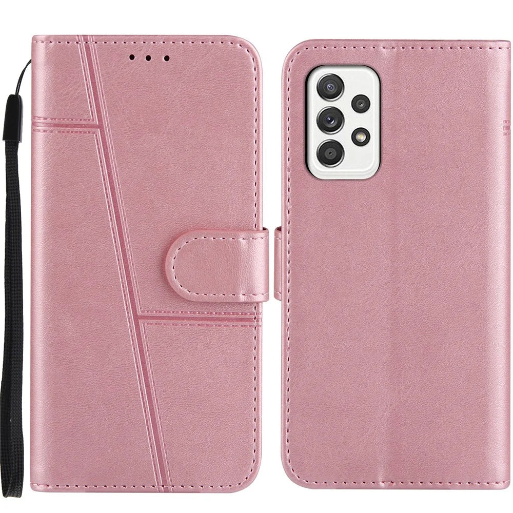 Concise Splicing Leather Phone Cover Stand Case with Wallet and Strap for Samsung Galaxy A52 4G/5G / A52s 5G - Pink - 1