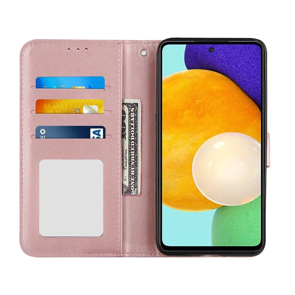 Concise Splicing Leather Phone Cover Stand Case with Wallet and Strap for Samsung Galaxy A52 4G/5G / A52s 5G - Pink - 3