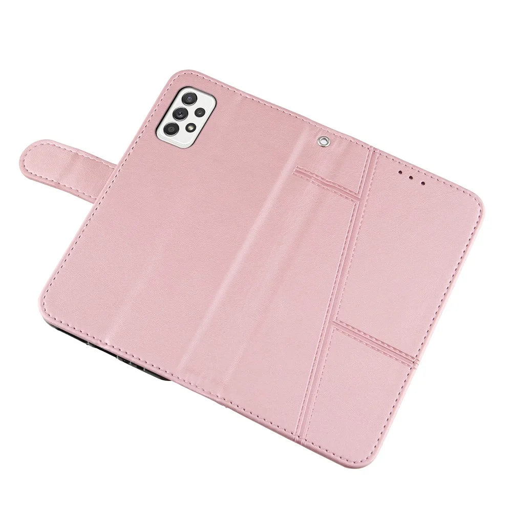 Concise Splicing Leather Phone Cover Stand Case with Wallet and Strap for Samsung Galaxy A52 4G/5G / A52s 5G - Pink - 6