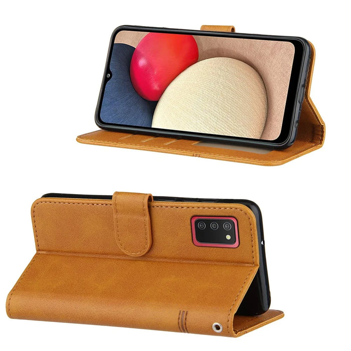 Splicing Leather Phone Cover Wallet Case with Stand and Strap for Samsung Galaxy A02s (164.2mm) - Brown - 2
