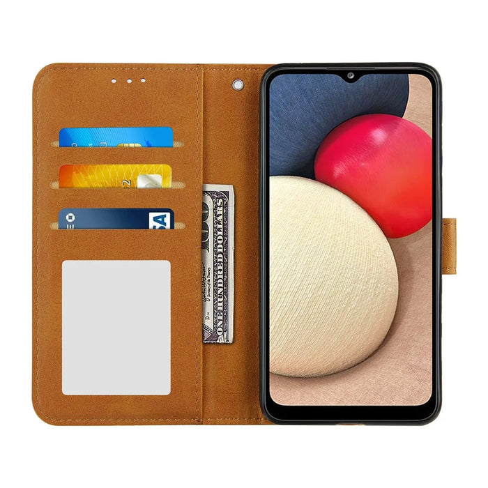 Splicing Leather Phone Cover Wallet Case with Stand and Strap for Samsung Galaxy A02s (164.2mm) - Brown - 3