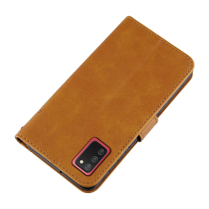 Splicing Leather Phone Cover Wallet Case with Stand and Strap for Samsung Galaxy A02s (164.2mm) - Brown - 5