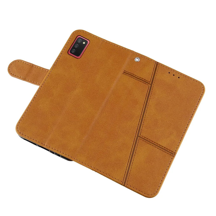 Splicing Leather Phone Cover Wallet Case with Stand and Strap for Samsung Galaxy A02s (164.2mm) - Brown - 6