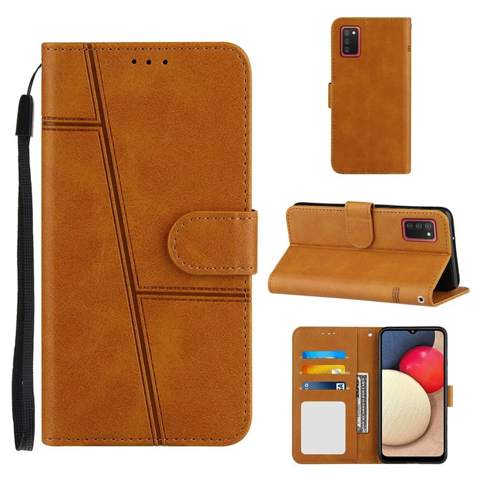 Splicing Leather Phone Cover Wallet Case with Stand and Strap for Samsung Galaxy A02s (164.2mm) - Brown - 7