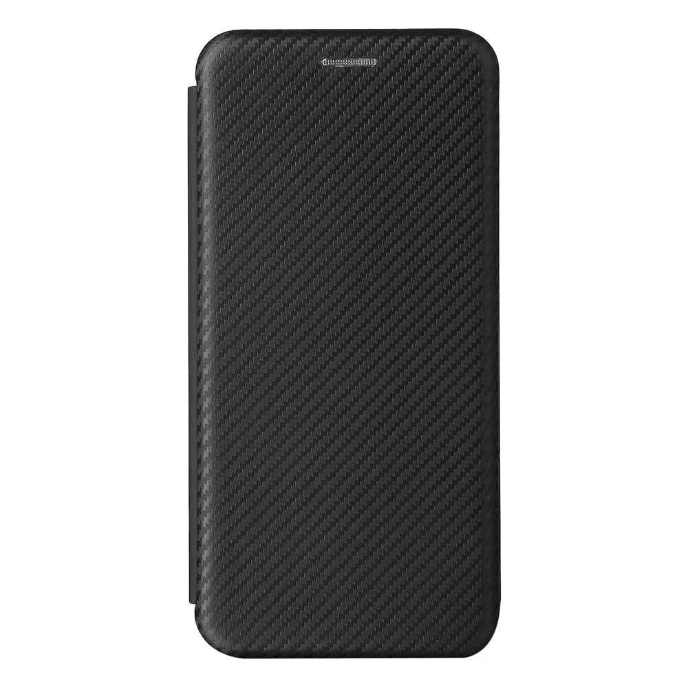 For Samsung Galaxy A22 4G (EU Version) Auto-absorbed Leather Case Carbon Fiber Texture Shock-proof Flip Cover with Card Holder and Ring Strap - Black - 2