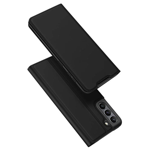 DUX DUCIS Skin Pro Series PU Leather Phone Case Shell Protector with Stand Card Slot for Samsung Galaxy S21 FE - Black - 1