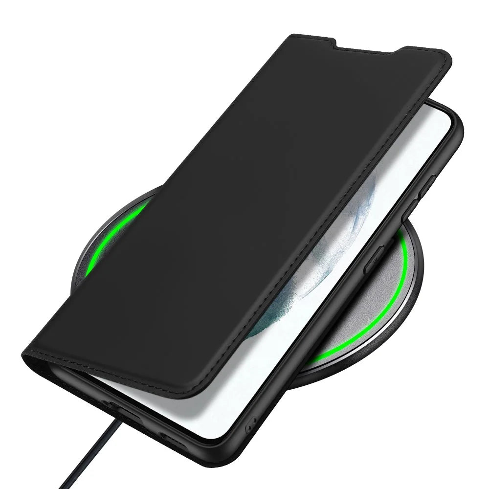 DUX DUCIS Skin Pro Series PU Leather Phone Case Shell Protector with Stand Card Slot for Samsung Galaxy S21 FE - Black - 4