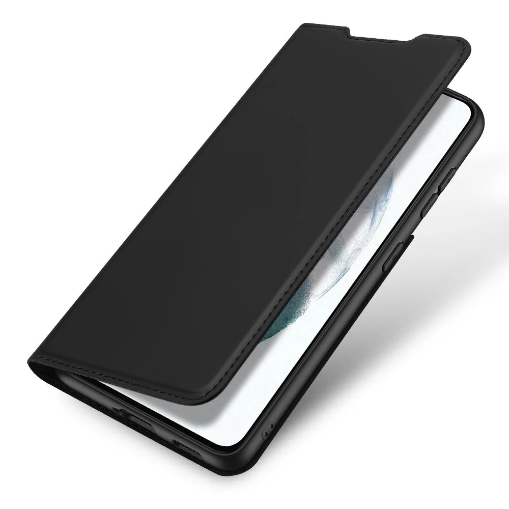 DUX DUCIS Skin Pro Series PU Leather Phone Case Shell Protector with Stand Card Slot for Samsung Galaxy S21 FE - Black - 6