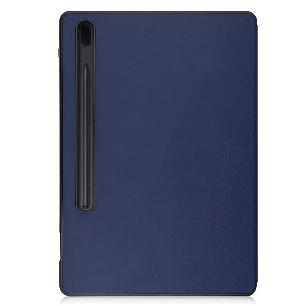 Tri-fold Stand PU Leather + TPU Inner Tablet Cover Smart Case with Pen Slot for Samsung Galaxy Tab S7 FE SM-T730/SM-T736 - Dark Blue - 7