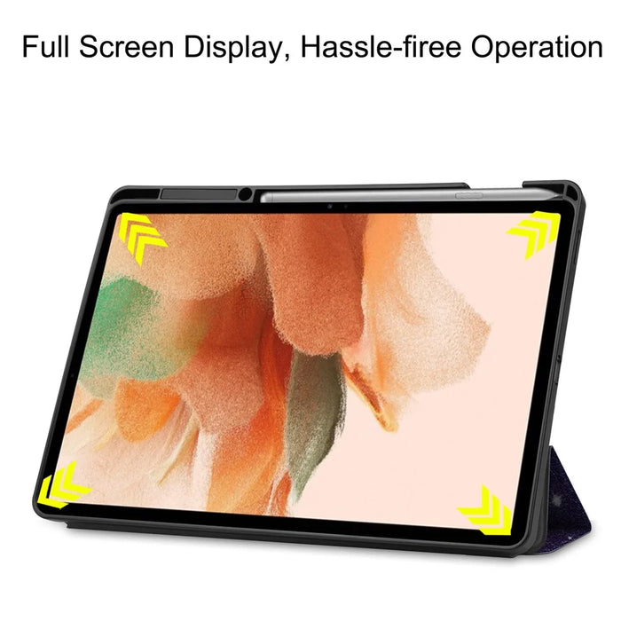Stand Design Pattern Printing Tri-Fold TPU Leather Tablet Case with Pen Slot for Samsung Galaxy Tab S7 FE SM-T730 / SM-T736 - Starry Sky - 4