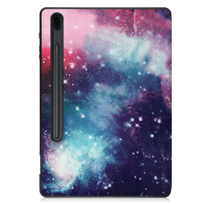 Stand Design Pattern Printing Tri-Fold TPU Leather Tablet Case with Pen Slot for Samsung Galaxy Tab S7 FE SM-T730 / SM-T736 - Starry Sky - 7