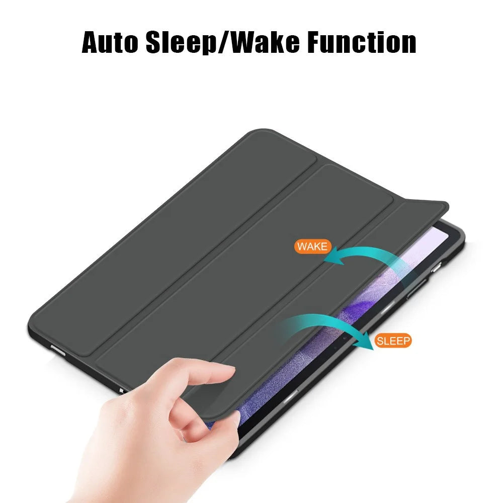 Tri-fold Stand Design TPU + PU Leather Cover with Pen Slot for Samsung Galaxy Tab S7 FE T736 / Tab S7+ / Tab S8+ - Grey - 3