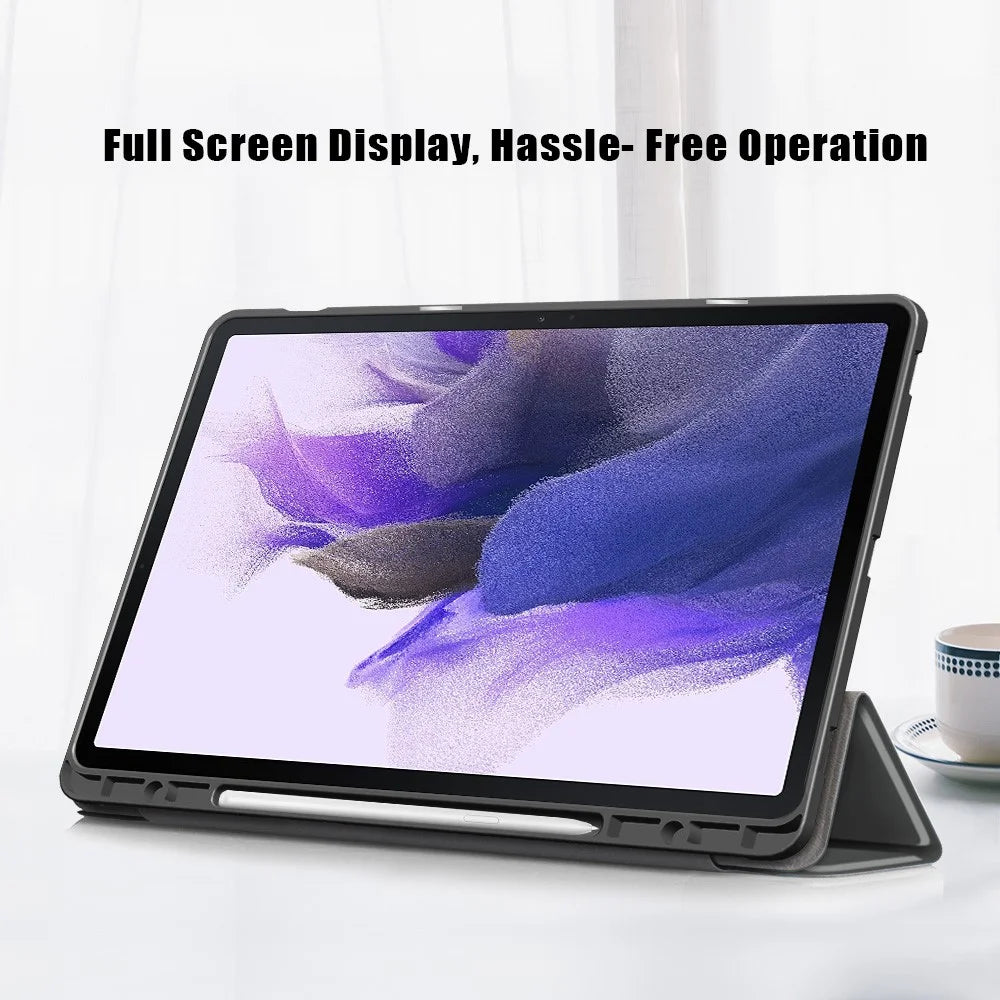 Tri-fold Stand Design TPU + PU Leather Cover with Pen Slot for Samsung Galaxy Tab S7 FE T736 / Tab S7+ / Tab S8+ - Grey - 5