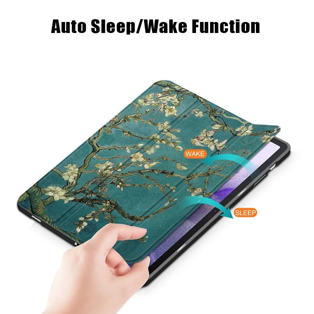 Pattern Printing Tri-fold Stand Design TPU Leather Tablet Case with Pen Slot for Samsung Galaxy Tab S7 FE T736 / Tab S7+ / Tab S8+ - Flowers - 3