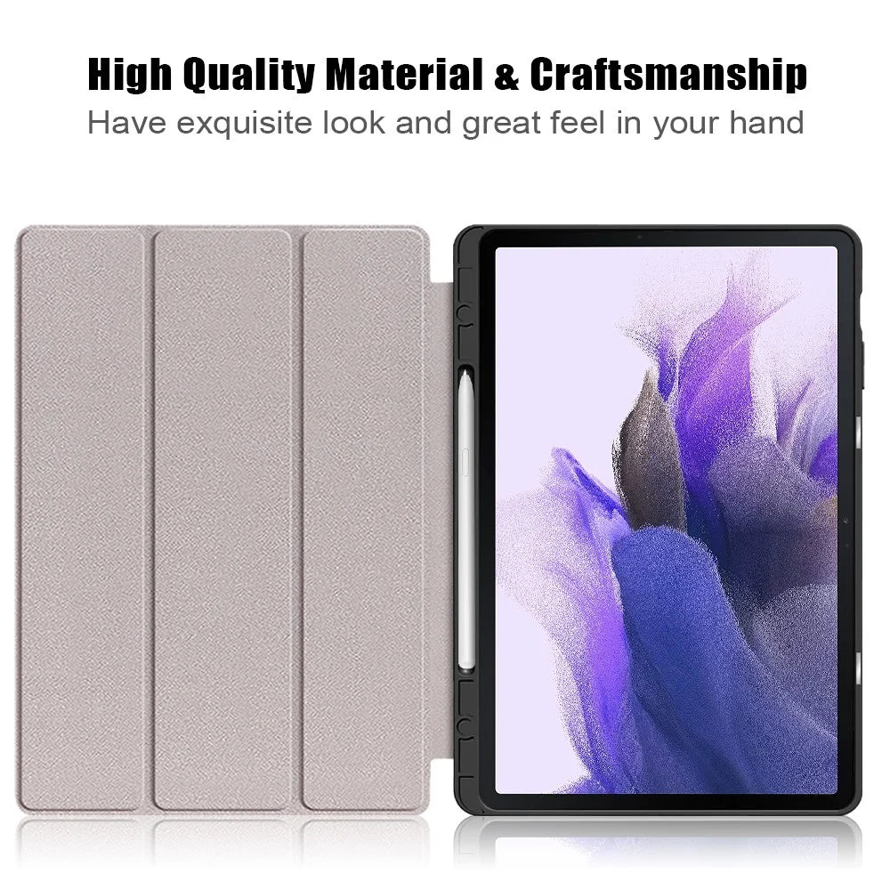 Pattern Printing Tri-fold Stand Design TPU Leather Tablet Case with Pen Slot for Samsung Galaxy Tab S7 FE T736 / Tab S7+ / Tab S8+ - Flowers - 6