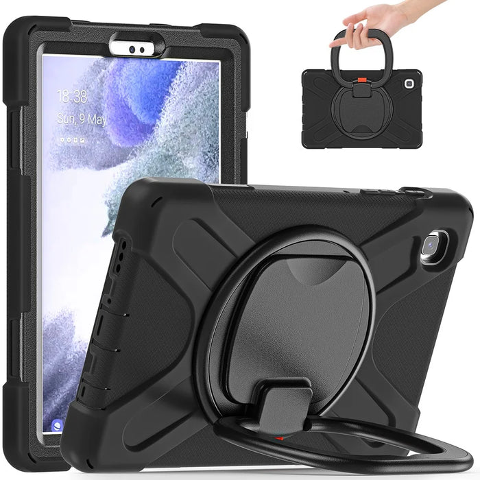 PC + Silicone Combo Hybrid Case with 360 Degree Rotary Kickstand for Samsung Galaxy Tab A7 Lite 8.7-inch - Black/Black - 1