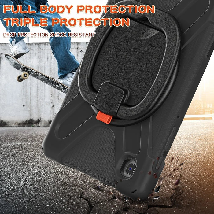 PC + Silicone Combo Hybrid Case with 360 Degree Rotary Kickstand for Samsung Galaxy Tab A7 Lite 8.7-inch - Black/Black - 6