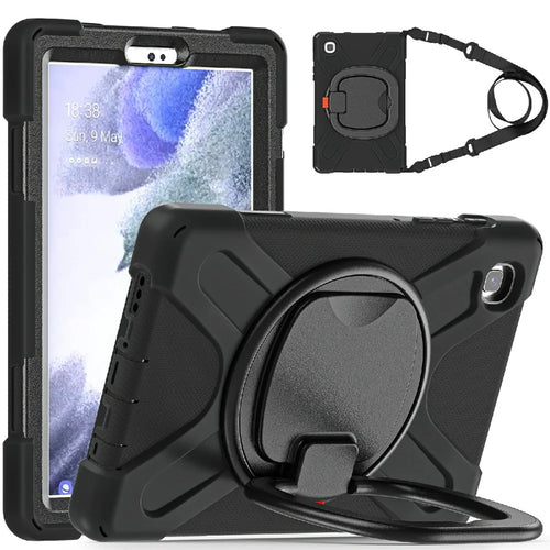 360 Degree Swivel Kickstand Design Hybrid Tablet Cover with Shoulder Strap (B Style) for Samsung Galaxy Tab A7 Lite 8.7-inch - Black/Black - 1
