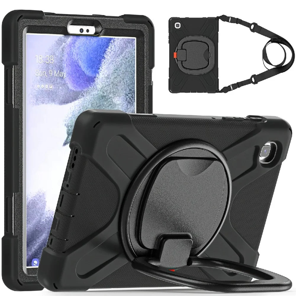 360 Degree Swivel Kickstand Design Hybrid Tablet Cover with Shoulder Strap (B Style) for Samsung Galaxy Tab A7 Lite 8.7-inch - Black/Black - 1