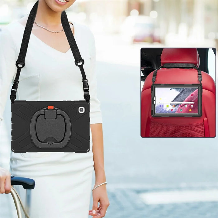 360 Degree Swivel Kickstand Design Hybrid Tablet Cover with Shoulder Strap (B Style) for Samsung Galaxy Tab A7 Lite 8.7-inch - Black/Black - 3