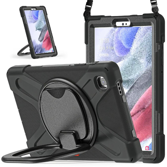 360 Degree Swivel Kickstand Design Hybrid Tablet Cover with Shoulder Strap (B Style) for Samsung Galaxy Tab A7 Lite 8.7-inch - Black/Black - 4