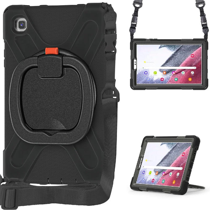 360 Degree Swivel Kickstand Design Hybrid Tablet Cover with Shoulder Strap (B Style) for Samsung Galaxy Tab A7 Lite 8.7-inch - Black/Black - 6