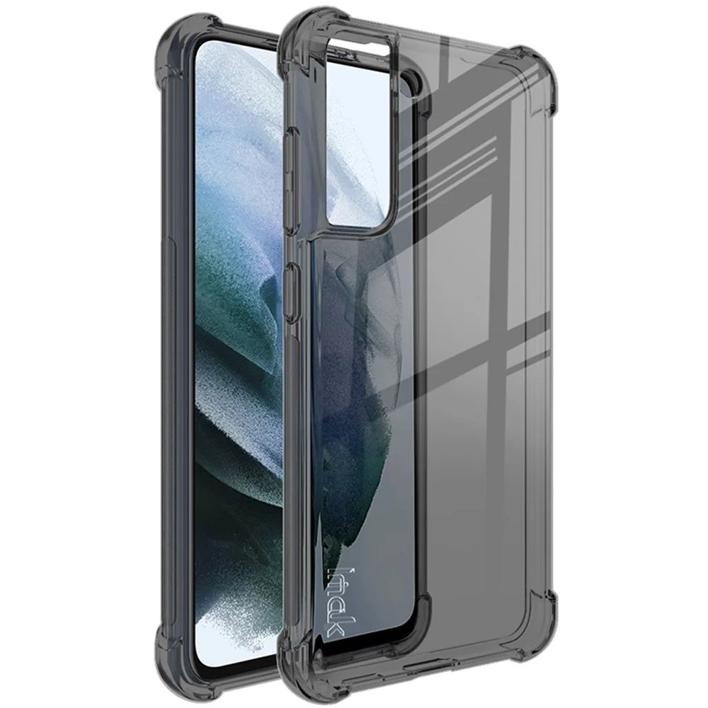 IMAK Full Coverage Shock-Proof Flexible TPU Case Cover + Screen Protector for Samsung Galaxy S21 FE - Transparent Black - 1