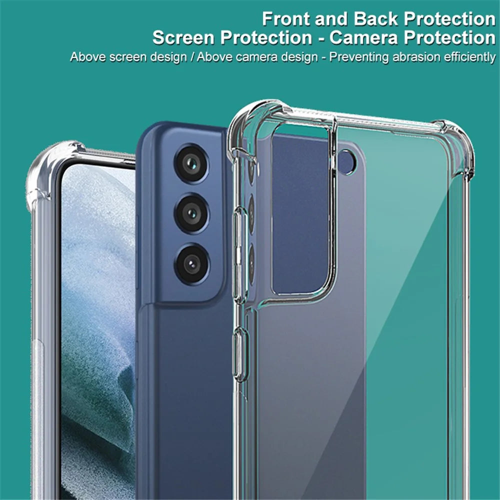 IMAK Full Coverage Shock-Proof Flexible TPU Case Cover + Screen Protector for Samsung Galaxy S21 FE - Transparent Black - 4