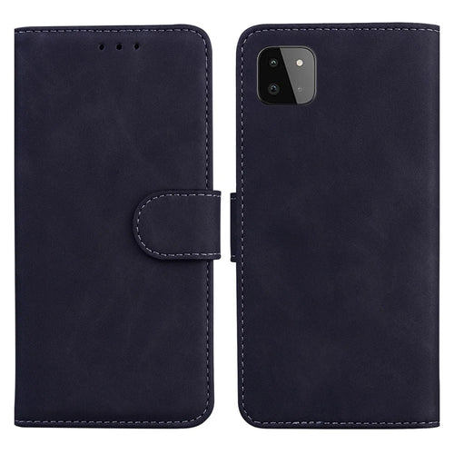 Wallet Stand Plain PU Leather Protective Case for Samsung Galaxy A22 5G (EU Version) - Black - 1