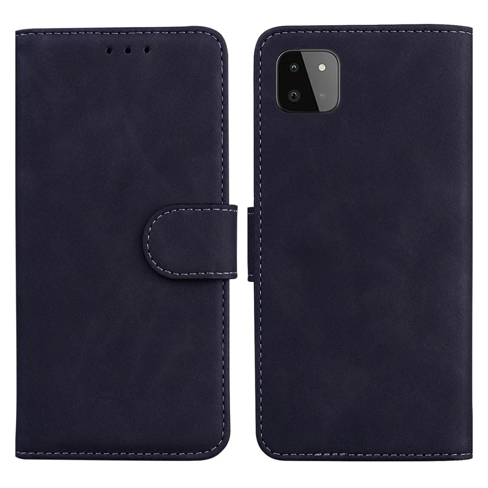 Wallet Stand Plain PU Leather Protective Case for Samsung Galaxy A22 5G (EU Version) - Black - 1