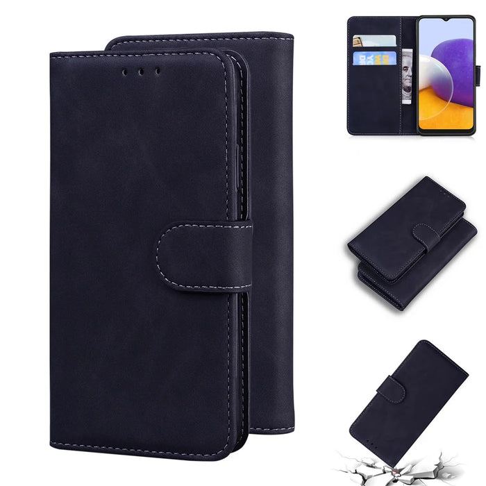 Wallet Stand Plain PU Leather Protective Case for Samsung Galaxy A22 5G (EU Version) - Black - 7