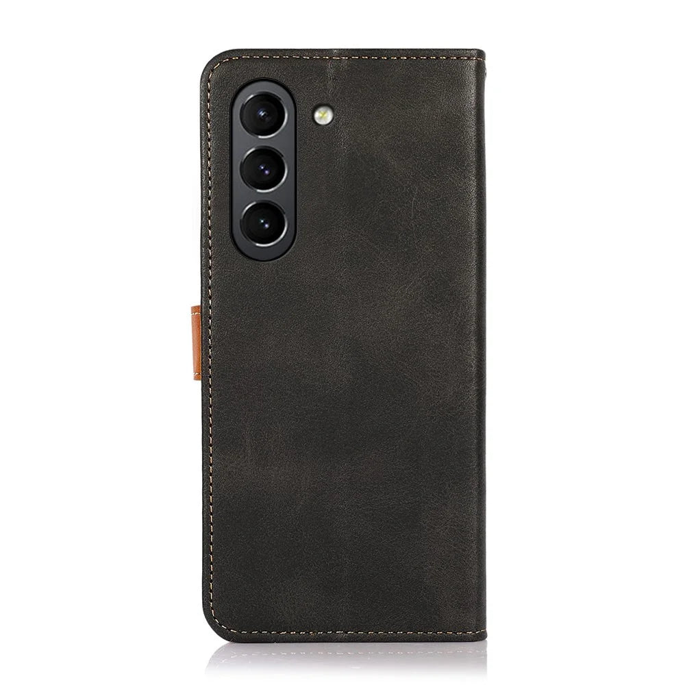 KHAZNEH Golden Magnetic Clasp Stand Wallet Design PU Leather Case for Samsung Galaxy S21 FE - Black - 3