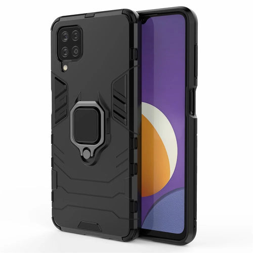 Cool Guard Ring Holder Kickstand PC TPU Hybrid Case Protective Shell for Samsung Galaxy M12 - Black - 1