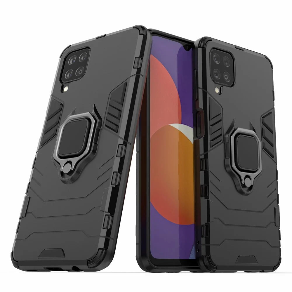Cool Guard Ring Holder Kickstand PC TPU Hybrid Case Protective Shell for Samsung Galaxy M12 - Black - 2