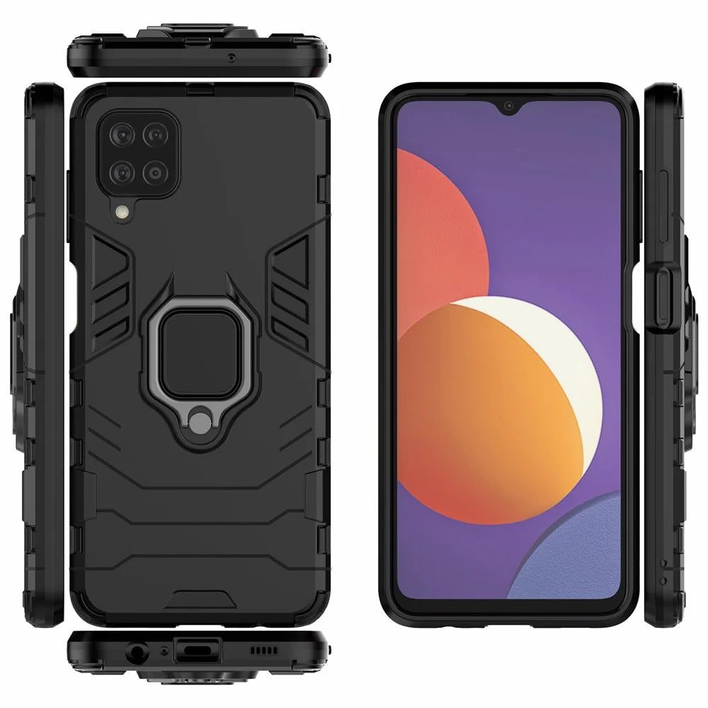 Cool Guard Ring Holder Kickstand PC TPU Hybrid Case Protective Shell for Samsung Galaxy M12 - Black - 3