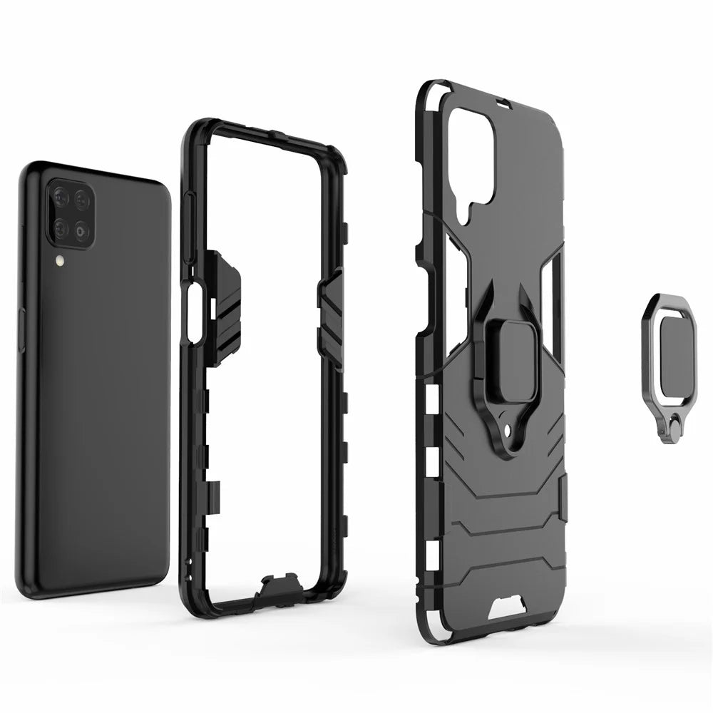 Cool Guard Ring Holder Kickstand PC TPU Hybrid Case Protective Shell for Samsung Galaxy M12 - Black - 4