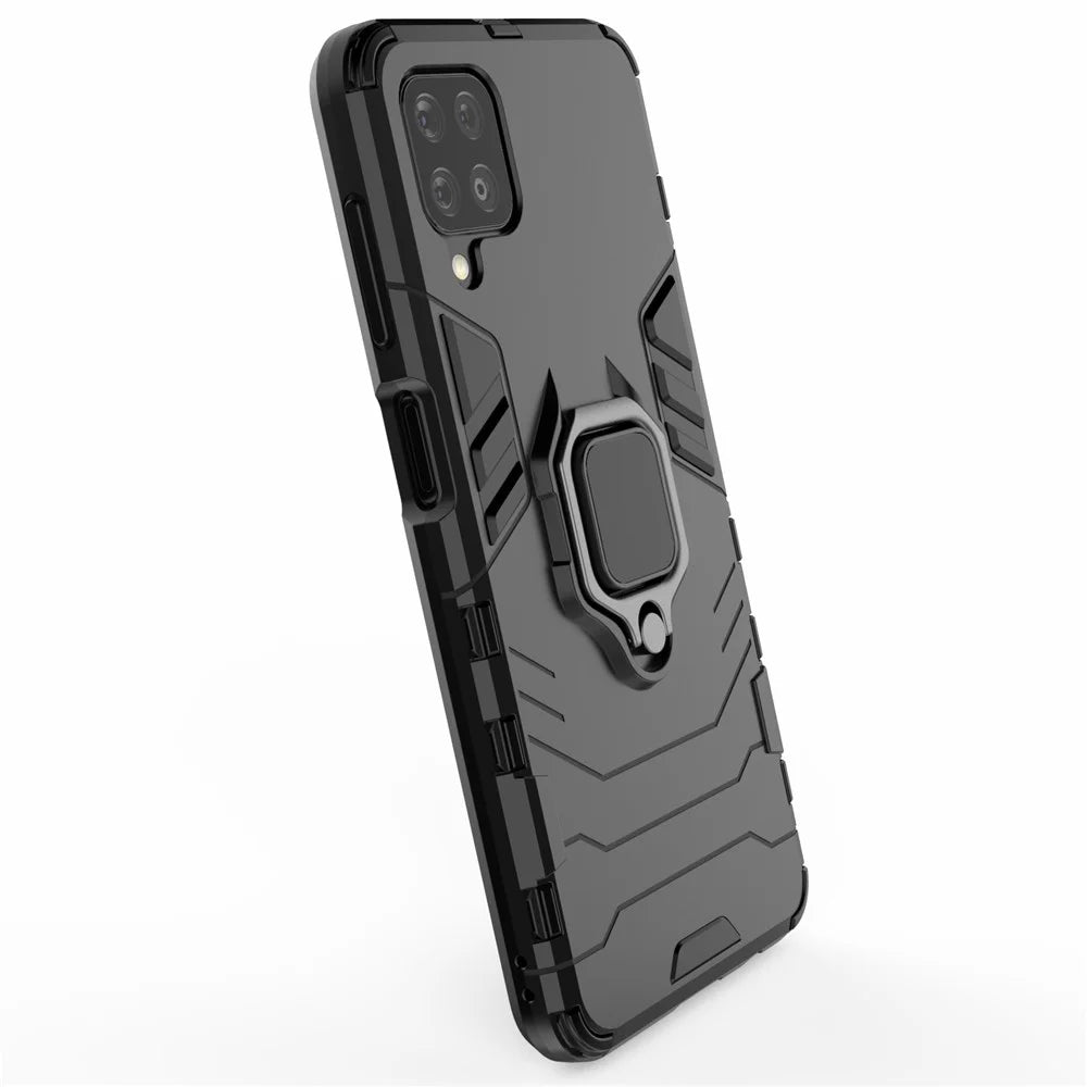 Cool Guard Ring Holder Kickstand PC TPU Hybrid Case Protective Shell for Samsung Galaxy M12 - Black - 5