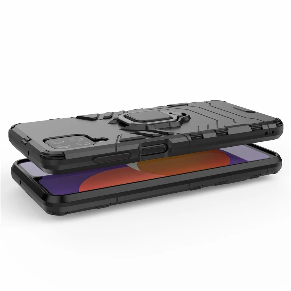 Cool Guard Ring Holder Kickstand PC TPU Hybrid Case Protective Shell for Samsung Galaxy M12 - Black - 6